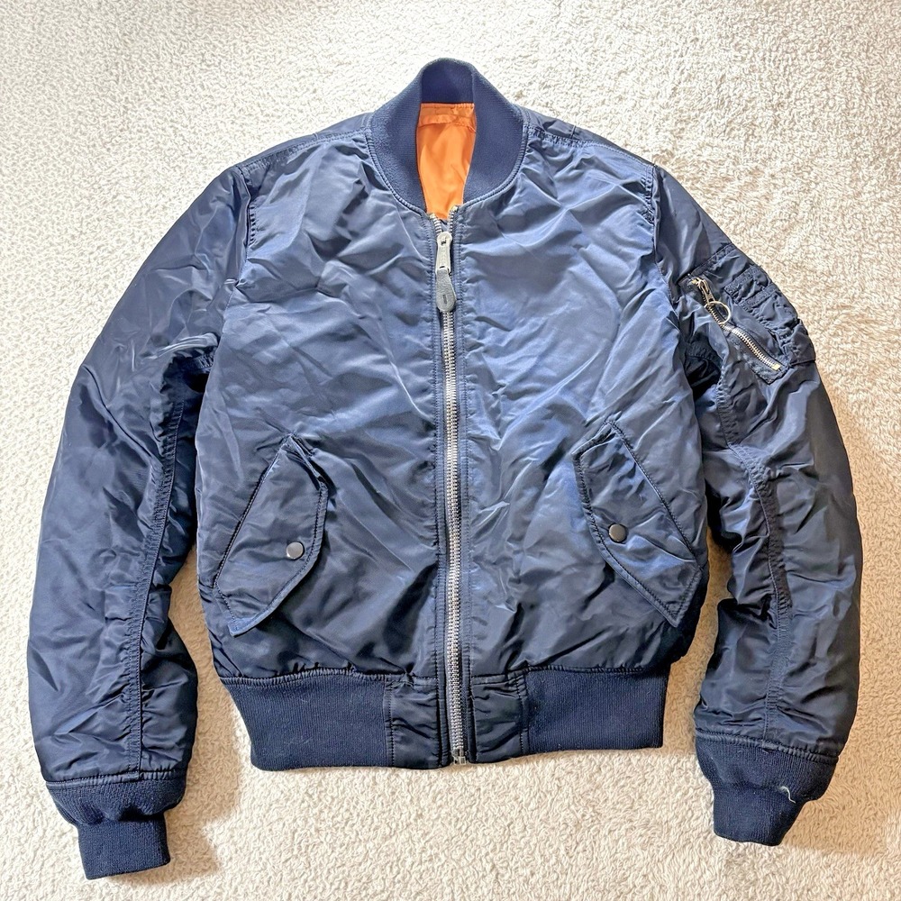Alpha Industries Bomber Jacket Mens Navy Small Slim Fit MA1 Reversible Military - Picture 3 of 16